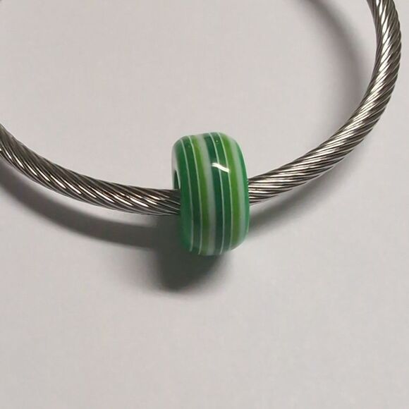 Green Striped Charm for Pandora Style‎ Bracelet - Picture 1 of 5